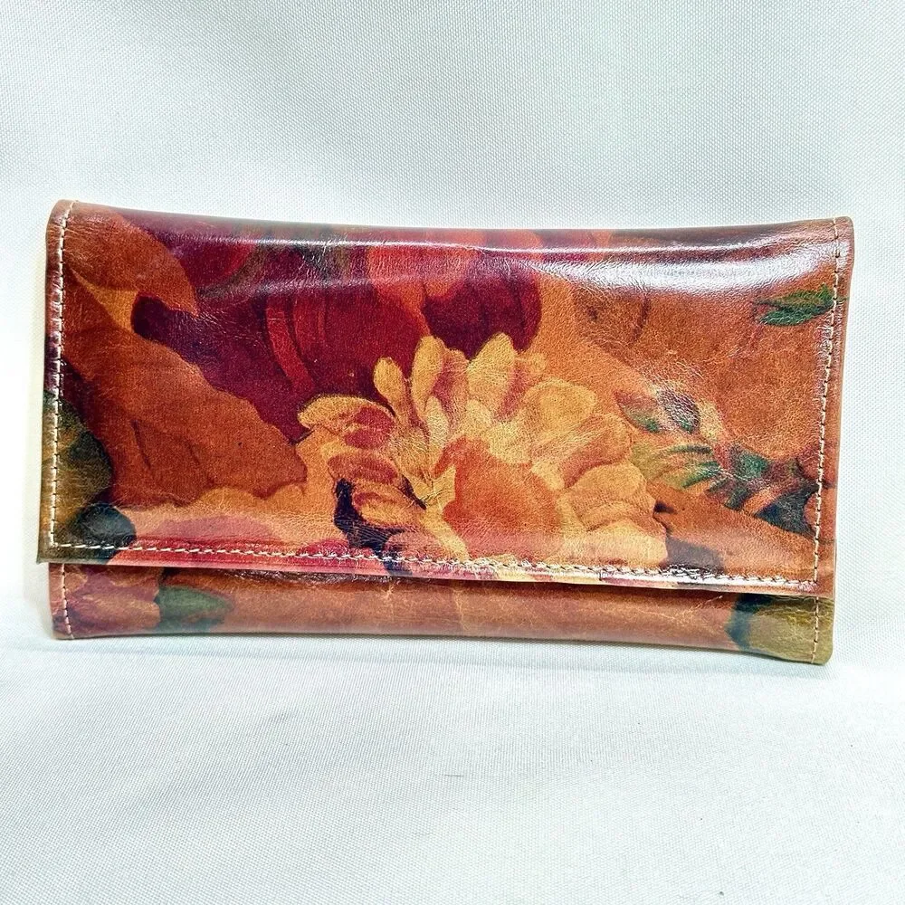 Vintage Argentine Floral Genuine Leather Wallet Checkbook Organizer